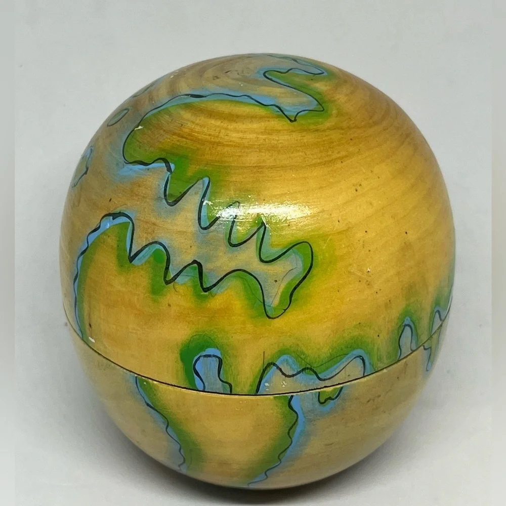 Hand-Painted Wooden Nesting Dolls with Globe Case: